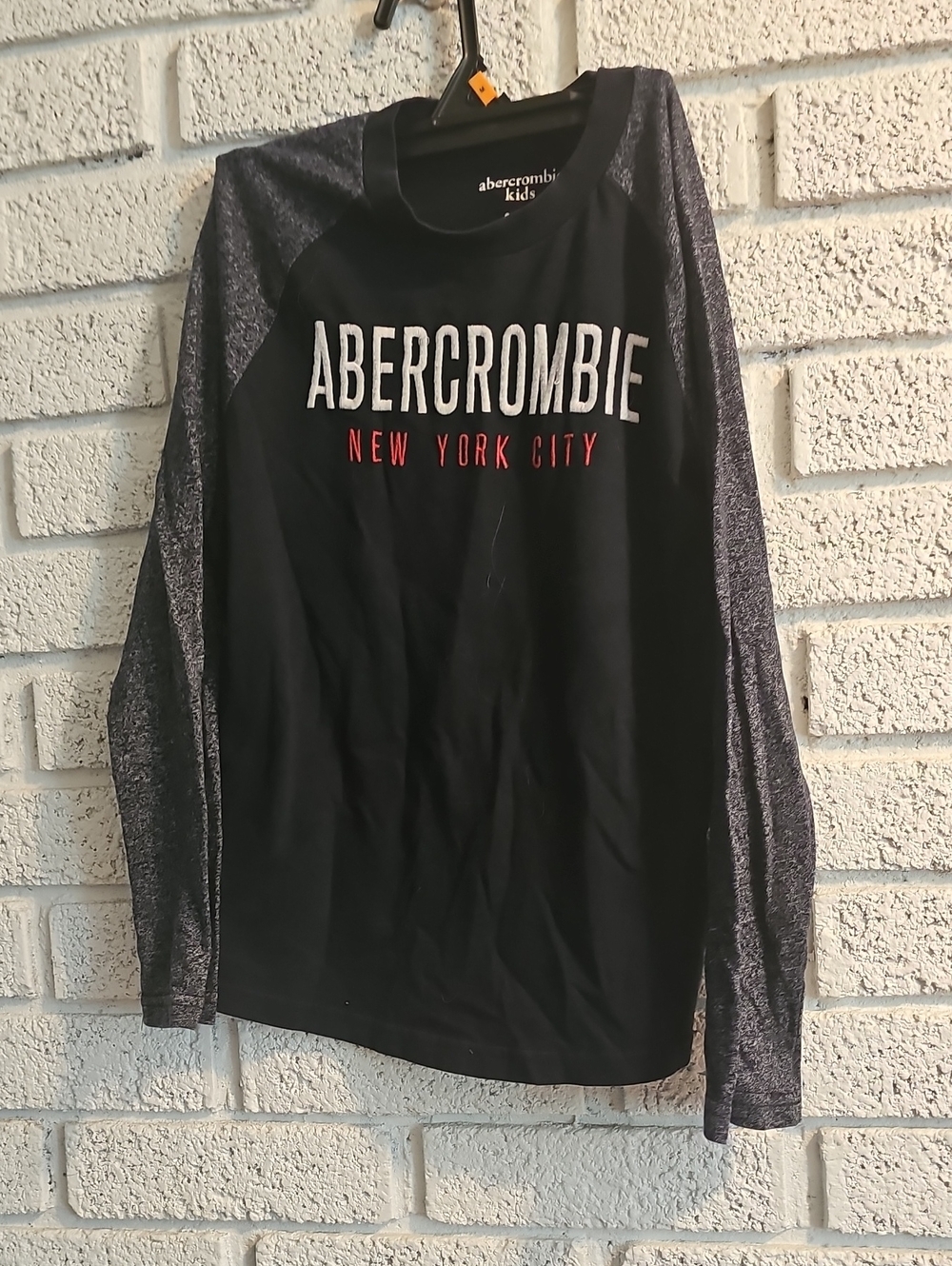 abercrombie kids Black Tee with Gray Raglan Sleeves and Red Accent